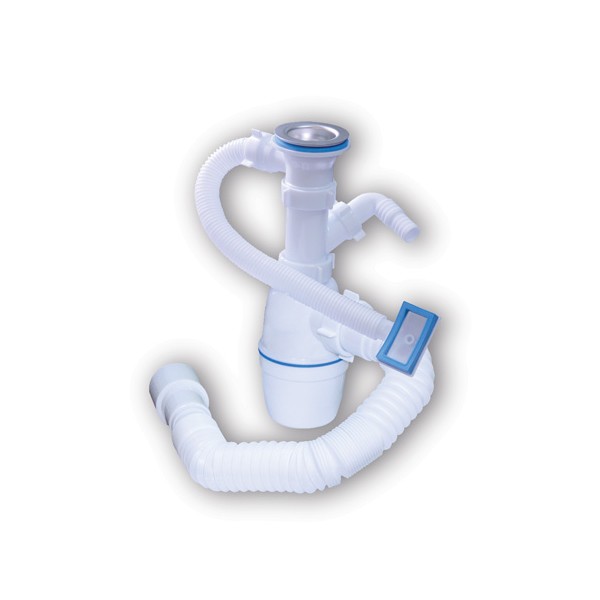 Сифон 1 1/2-40 с отводом для стиральной машины, переливом и гофрой