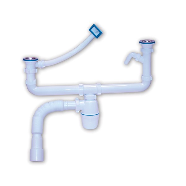 Сифон двойной 1 1/2-40 с отводом для стиральной машины, переливом и гофрой