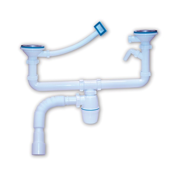 Сифон двойной 1 1/2-113 с отводом для стиральной машины, переливом и гофрой