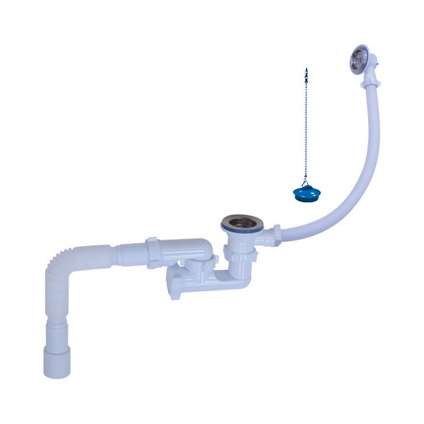 Сифон для ванны регулируемый 1 1/2-40 с переливом и гофрой