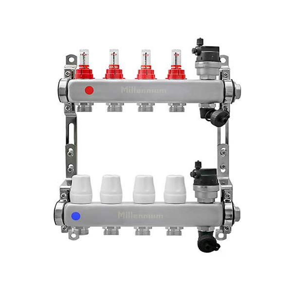 Коллектор из нержавеющей стали с расходомерами 1"x3/4" 4 контура