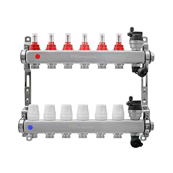 Коллектор из нержавеющей стали с расходомерами 1"x3/4" 6 контуров