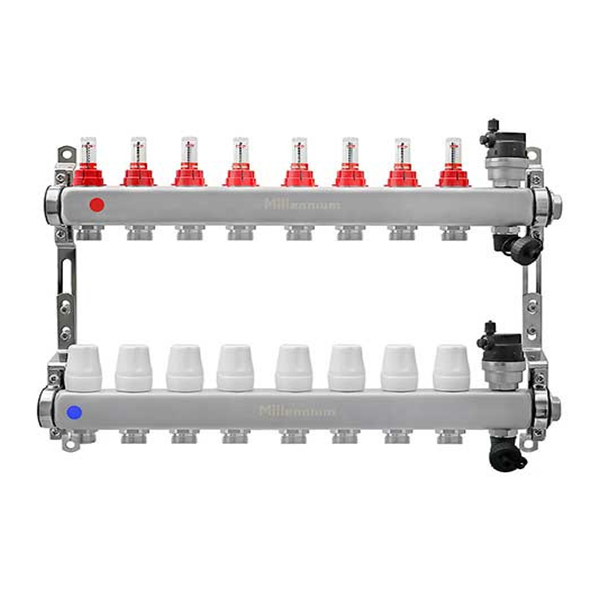 Коллектор из нержавеющей стали с расходомерами 1"x3/4" 8 контуров