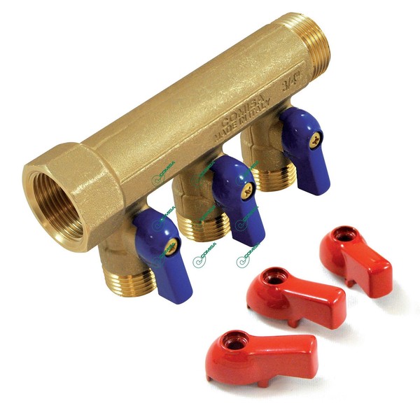 Коллектор с шаровыми кранами на 4 выхода 3/4-1/2 нар