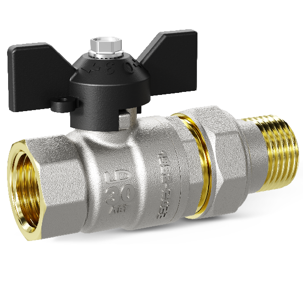 Кран шаровой латунный 1/2 с американкой ручка бабочка Pride