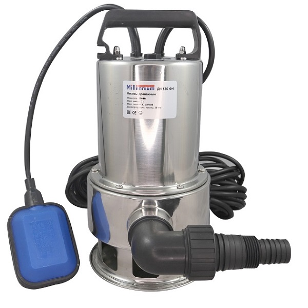 Насос дренажный фекальный 1100Вт/8м нержавеющий корпус с поплавком
